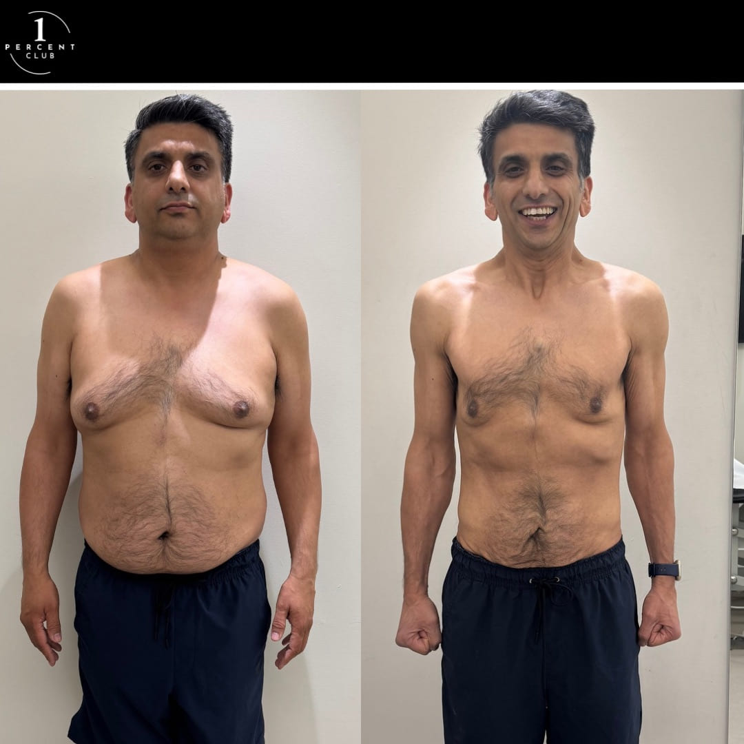 Jad Seehra photographed before and after ten months of training, having lost 25kg